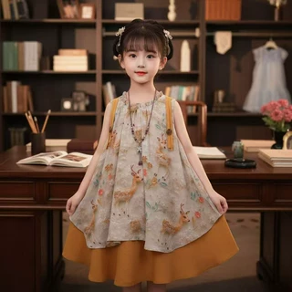 女童连衣裙2026新款小鹿儿童洋气超好看公主裙夏装女孩冰丝棉裙子