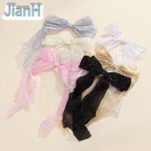 带白色烫钻网纱长款蝴蝶结日韩儿童头饰发饰配件 diy服装包包辅料