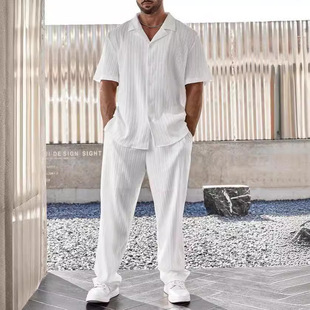 2024 Amazon New Men's Commuting Suit Casual Button Shirt Short Sleeve Long Pants Men's Outing Trend