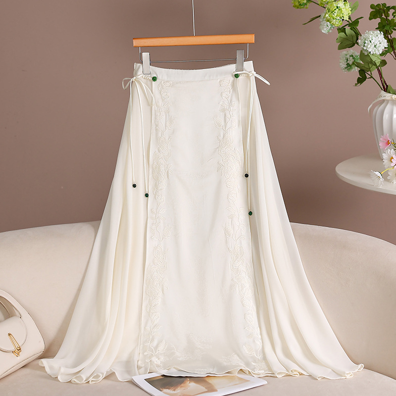 Dropshipping New Chinese Style Half-Length Horse-Faced Skirt, Chinese Style Embroidery, Versatile and Slimming Mid-Length Retro Skirt