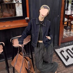 韩系辣妹短款拉链修身牛仔外套女2025春秋款港风复古夹克上衣潮