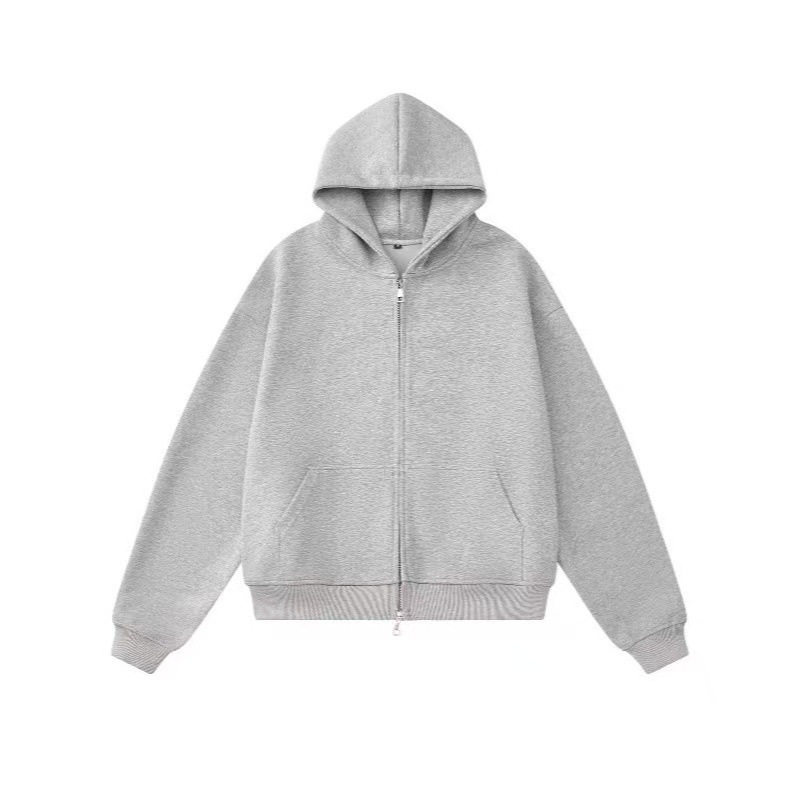 Autumn and Winter Cleanfit Hooded Sweatshirt 500g Heavy Silhouette Cut Boxy Version Basic Pure Color Cardigan for Men and Women