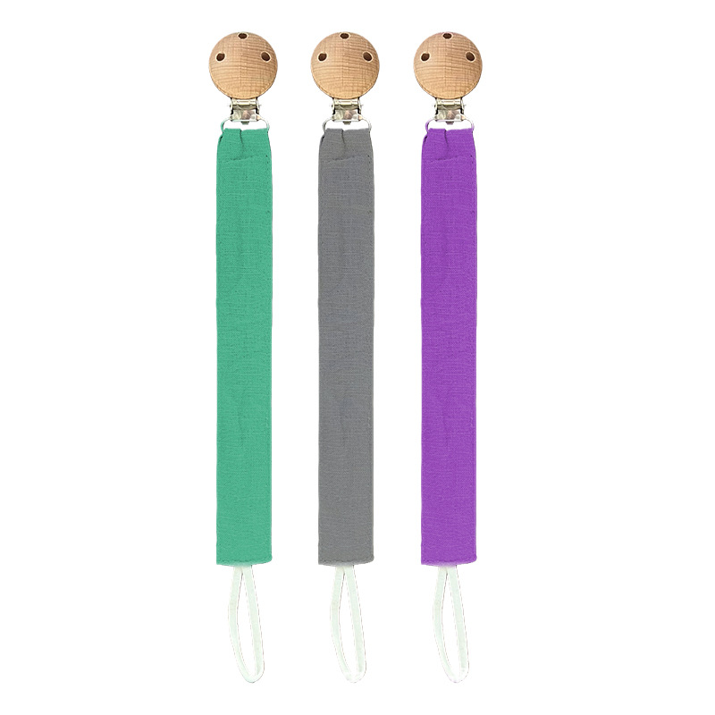 Foreign Trade Factory Direct Sales Baby Pacifier Chain Pure Color Cotton Teether Chain Toy Chain Clip Set Baby Clip Buckle