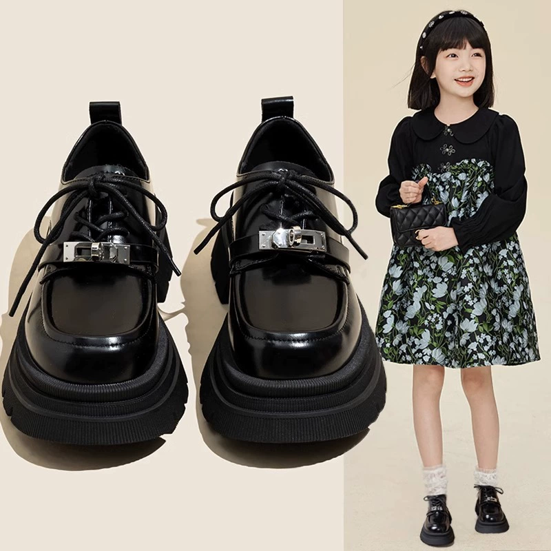 Детские туфли для девочек 2025, новые кожаные туфли для детей, черные туфли для школьников, британский стиль, оптом для детей среднего и старшего возраста