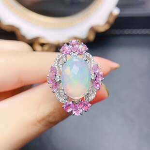 Factory wholesale explosions natural opal ring S925 silver inlaid main stone 10*14 selling Europe and the United States a generation of hair