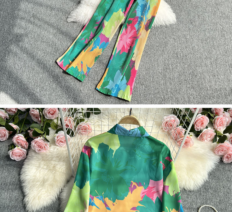 Women's Clothing Fashion suit women's casual loose long sleeved single breasted shirt two piece set high slimming tie dye printed wide leg pants_voghion.com