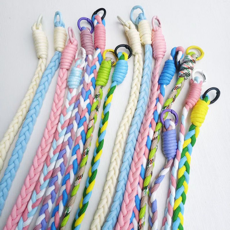 Hand-woven braided rope mobile phone lanyard thermos cup long rope polyester round rope luggage rope three strands color matching rope