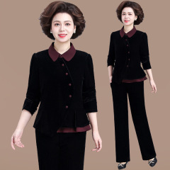 中老年衬衫女长袖妈妈春秋金丝绒上衣老人衣服老太太妈妈翻领衬衣