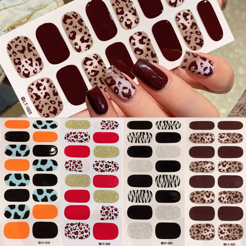 24 years autumn and winter new nail stickers maple leaf pattern leopard pattern cross-border nail stickers supply