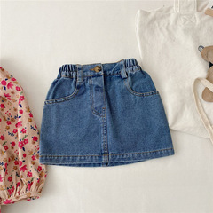 女童夏裝短裙寶寶洋氣兒童個性潮牌韓版時髦網紅簡約牛仔半身裙子