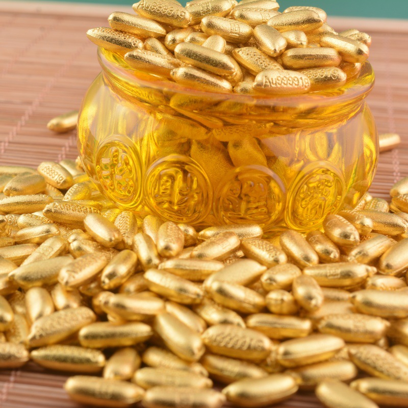 仿沙金小元宝小金米小金豆聚宝盆配饰迷你合金亮面小摆件中式礼盒