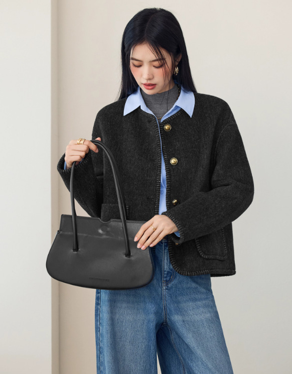 羊毛经典圆领小香风百搭短款毛呢外套女2025冬装新款1G9970101|undefined