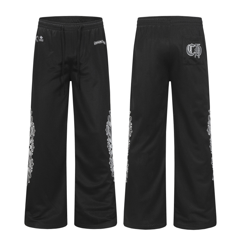 高版本SS25新款跨境CH克罗网眼花臂十字架印花冰球服宽口长裤|undefined