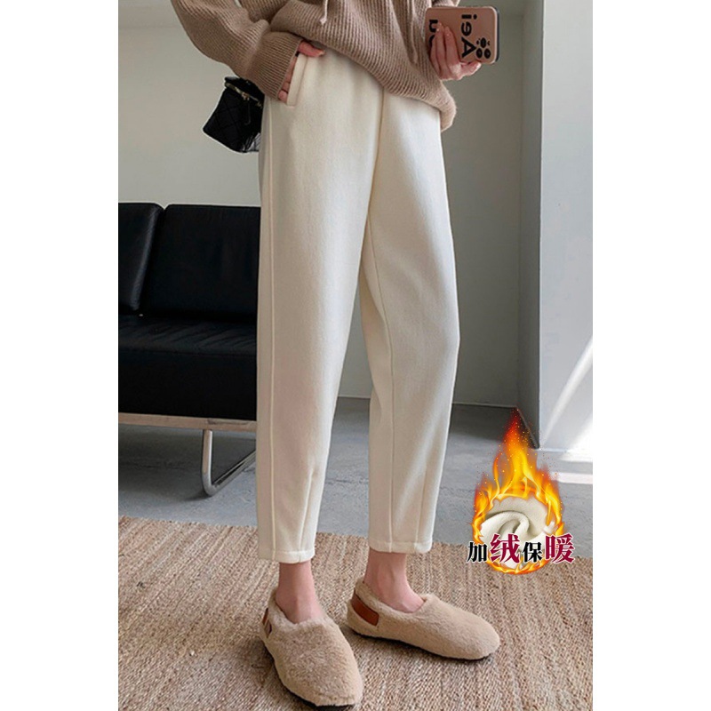 Fleece-lined pregnant women's pants outer wear leggings autumn and winter small casual pants belly support sports pants winter fleece-lined thickened