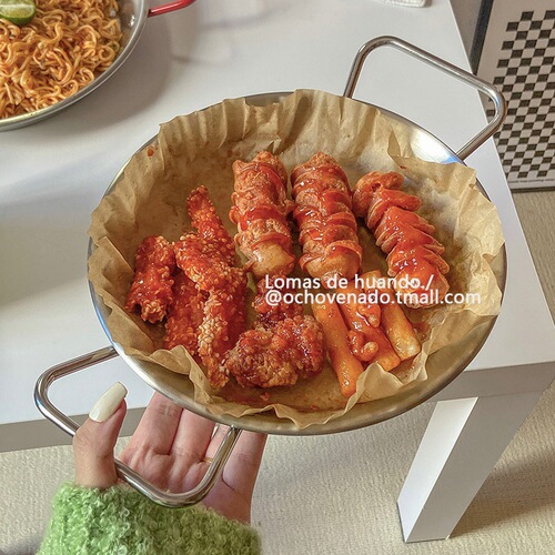 Korean-style ins fried chicken plate double-eared stainless steel pan French fries baked rice baking pan pasta plate crayfish plate