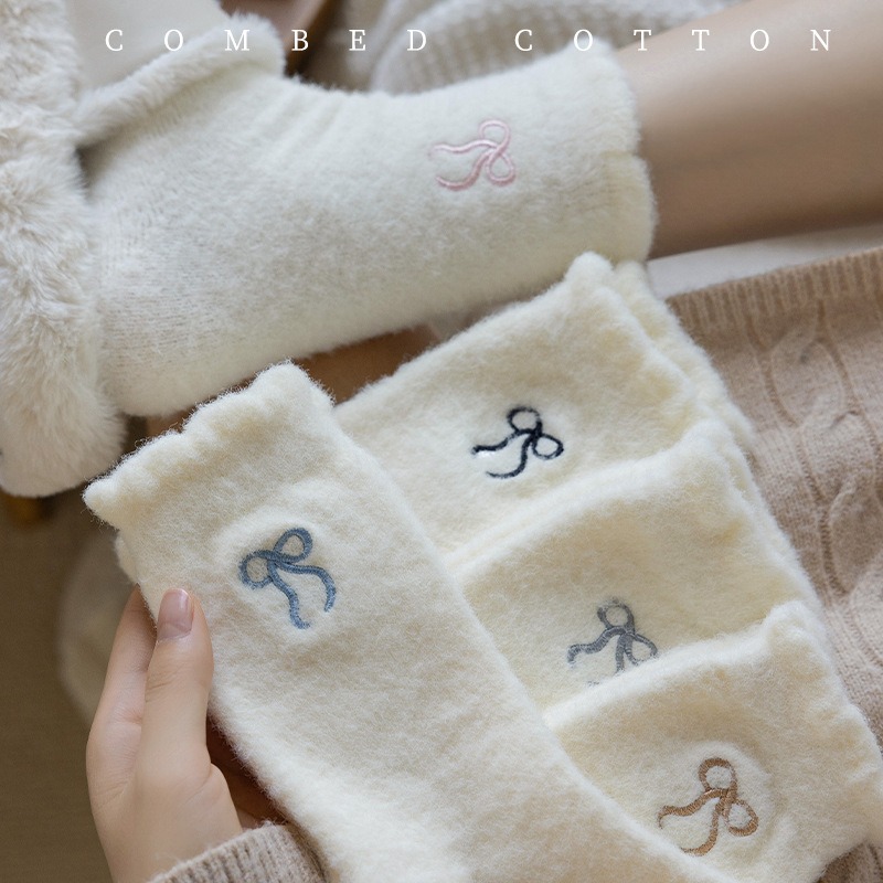 Velvet keep warm demi-season knee socks with bow for pregnant