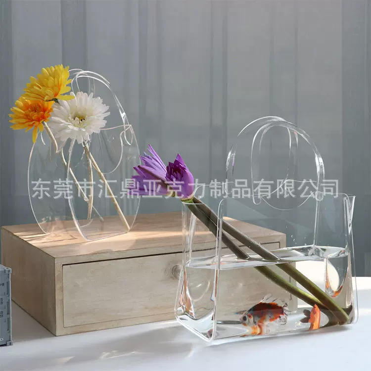 北欧透明亚克力包花瓶网红购物篮摆件装饰轻奢客厅鱼缸花瓶摆件