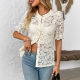 2025 new European and American cross-border Amazon foreign trade ladies summer lace short sleeve casual shirt button shirt