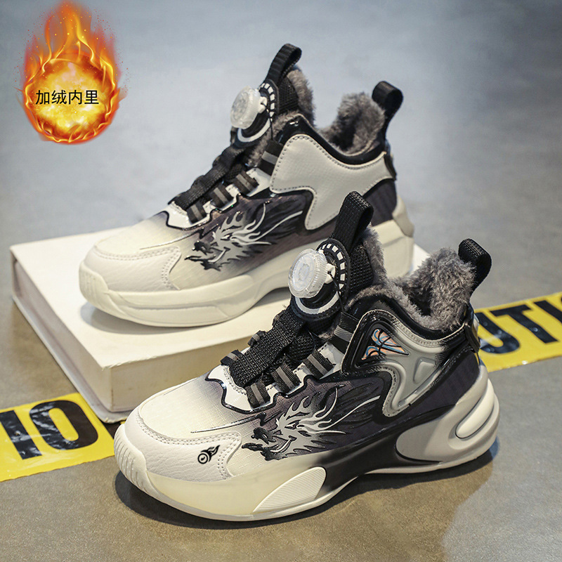 Zapatos de baloncesto para niños otoño y invierno nuevos zapatos de algodón para niños grandes antiderrapante impermeable zapatos de cuero