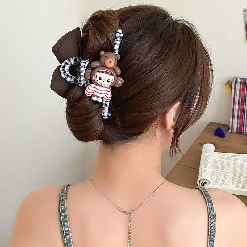 漫画ラブブ風ツイストヘアクリップ、2025年新作ヘアピン、女性用後頭部ヘアゴム、リボン付き|undefined