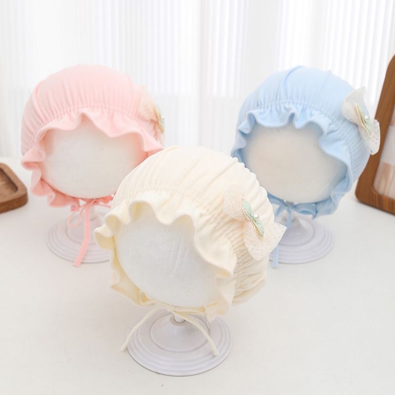 Sombreros para bebés coreanos dulce arco encaje sombrero de primavera y otoño delgado bebé para salir sombreros de orejas protectoras contra el sol