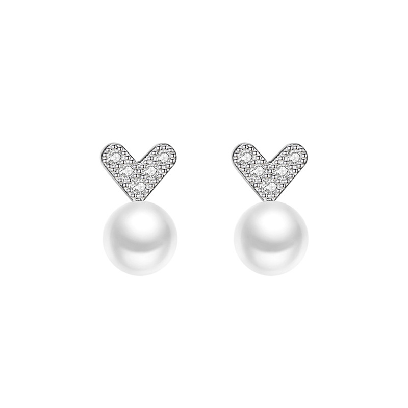Cute Diamond Pearl Heart Earrings For Women,Japanese And Korean Style,Simple And Versatile,Exquisite Student Earrings Gift