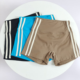 Contrast Color Stripe Hip Lifting Abdominal Tuck Gym Running Training Three-point Hot Pants Elastic Quick-drying Tight Sports Shorts for Women