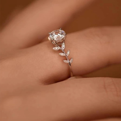 Rose gold-plated female flower small fresh full zircon inlaid light luxury fashion light luxury forest style ring
