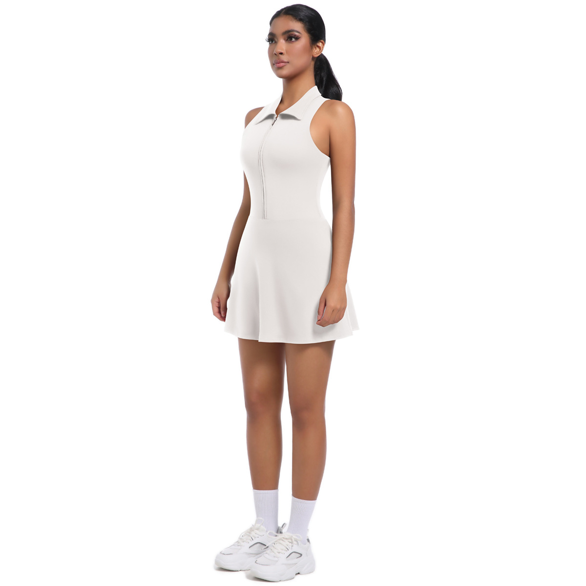 Nouvelle robe de sport taille haute à col rabattu et coupe ajustée pour femme, tenue de course, de golf, de tennis, de yoga_voghion.com