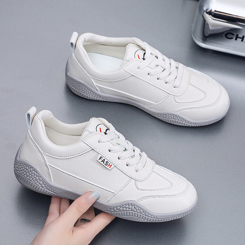 Leather breathable white sneakers for women autumn Korean style versatile casual shoes board shoes  new soft bottom sports running shoes 