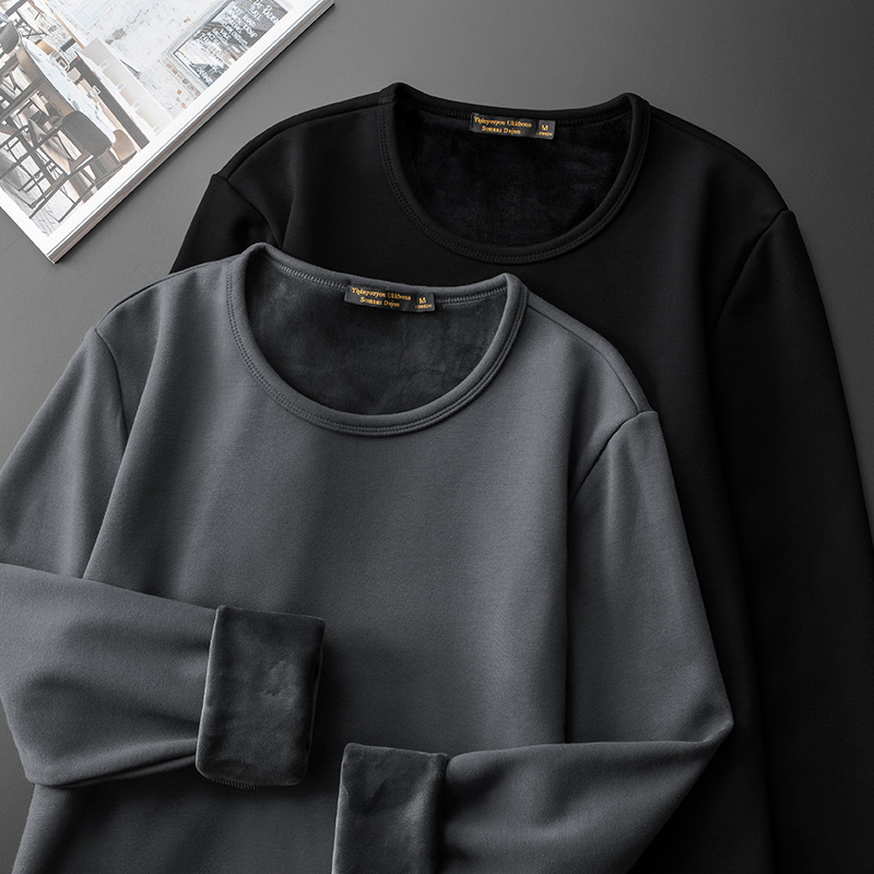 420g银狐绒男士长袖t恤上衣圆领打底衫秋冬纯色保暖内衣纯色百搭