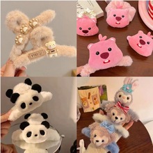 秋冬新款毛绒大号抓夹可爱儿童玩偶发夹头饰后脑勺鲨鱼夹小熊发饰