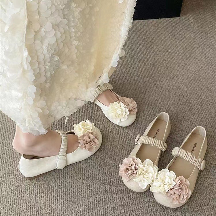 Niche Fairy Style Shallow Mouth Flats for Women 2025 Summer New Retro Flower Gentle Evening Shoes Mary Jane Scoop Shoes