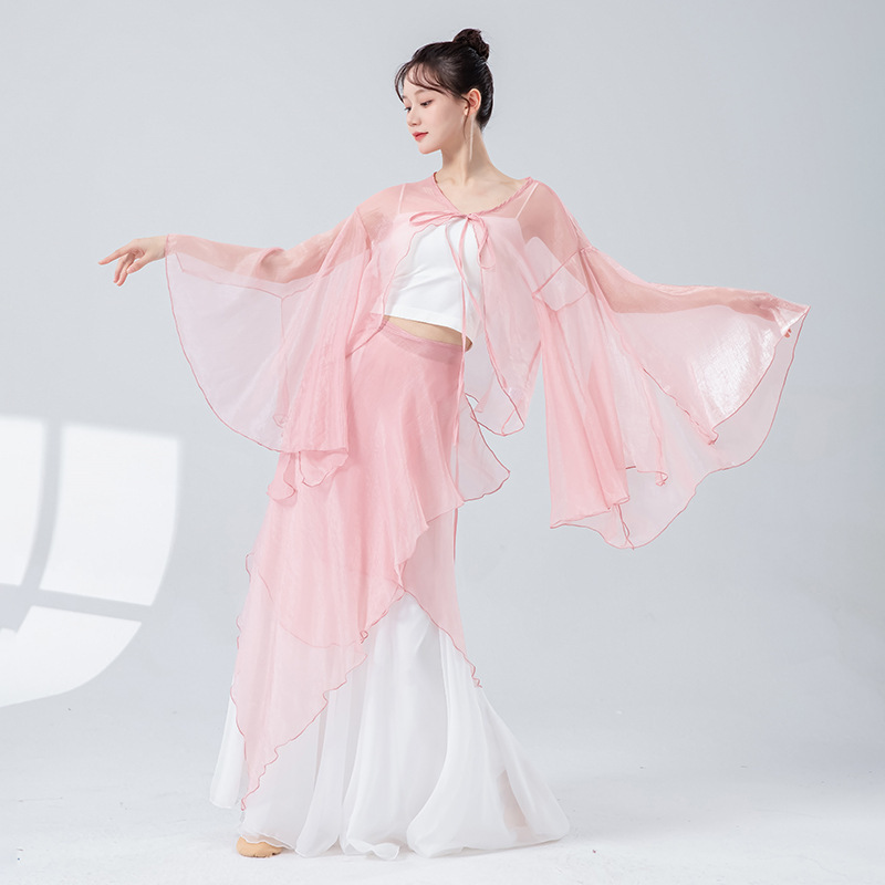 女性用クラシックダンスパンツ、古代風ワイドレッグパンツ、パフォーマンスステージ衣装、練習着、中国現代民族舞踊エレガントガーゼパンツ|undefined