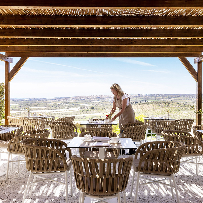 Mesa y silla de jardín al aire libre combinación de patio al aire libre villa zona de ocio balcón al aire libre silla de caña de aluminio muebles