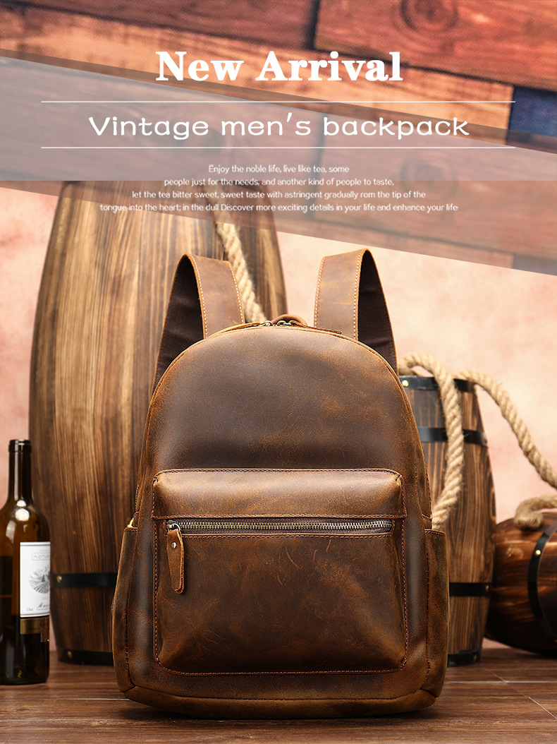 Crazy Horse Leather Men's Backpack Large Capacity Business Travel Bag Stylish Retro Cowhide Handbag_voghion.com