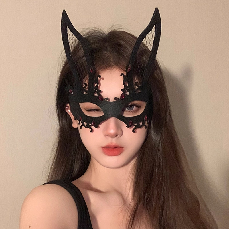 万圣节黑色花朵面具假面舞会晚会神秘半脸面具眼罩化妆之夜面罩|undefined