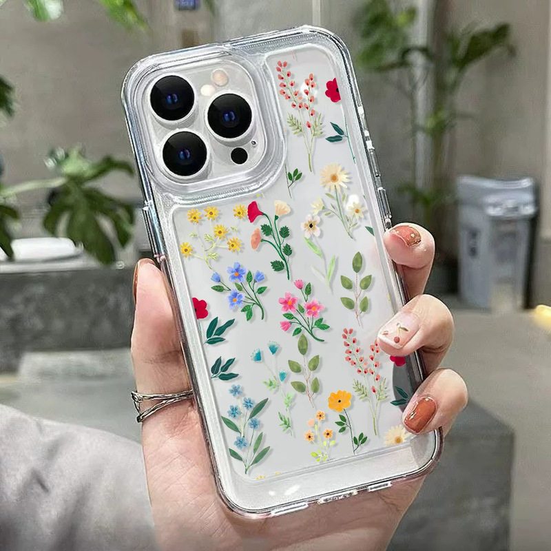 Fresh and Simple White Flower Design Suitable for Apple 12/13/14 Phone Cases, Minimalist iPhone 17 Pro Max Transparent Soft Case