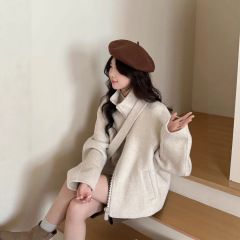 双面羊毛大衣女短款2025新款秋冬小个子宽松拉链高级感毛呢子外套