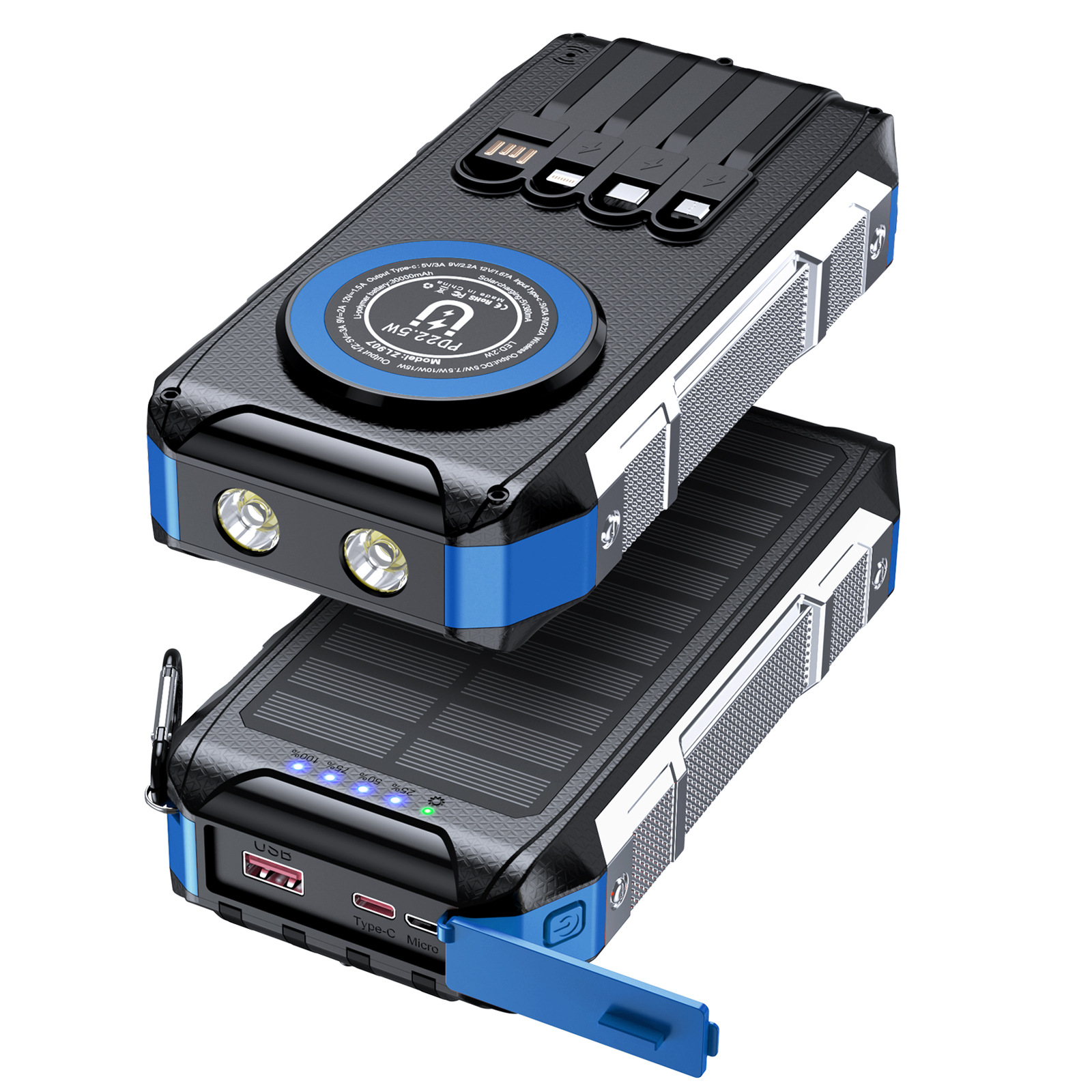 Transfronterizos inalámbricos carga solar fuente de alimentación móvil estándar real 30000mAh gran capacidad al aire libre tesoro de carga logo personalizado