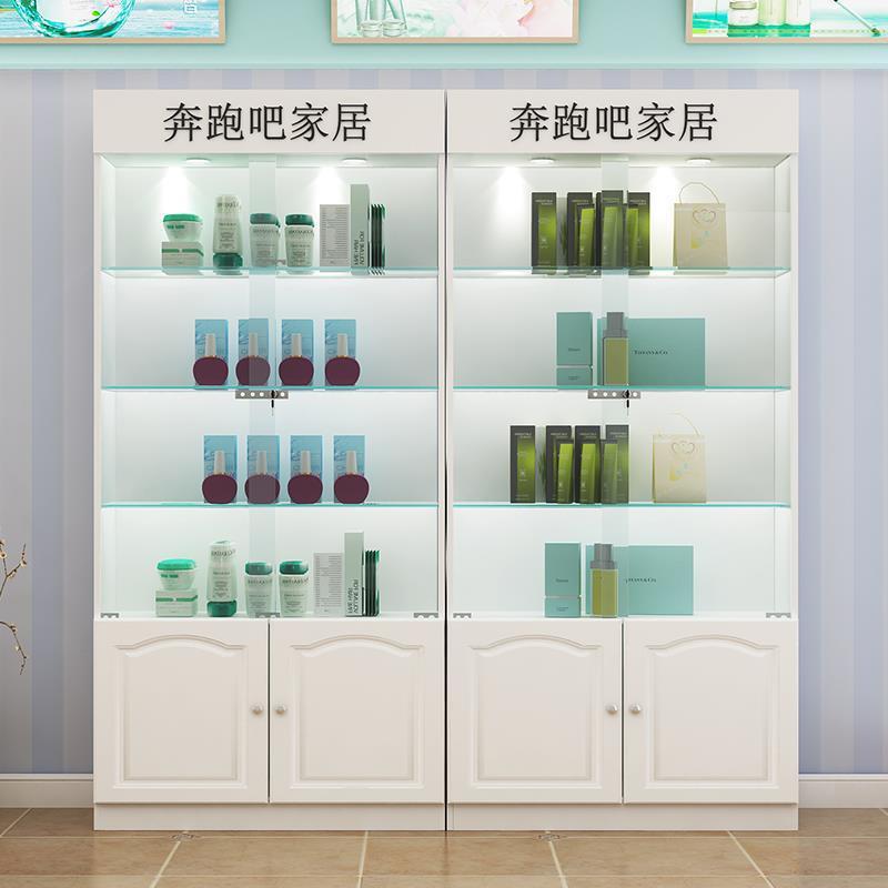 玻璃门玻璃层带锁展示柜化妆品美发店护肤品货架多层美甲店货柜子