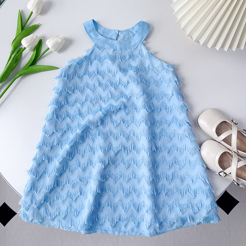 Girls summer dress, children's mesh skirt, cross-border halter neck dress, fantasy tassel children's princess dress
