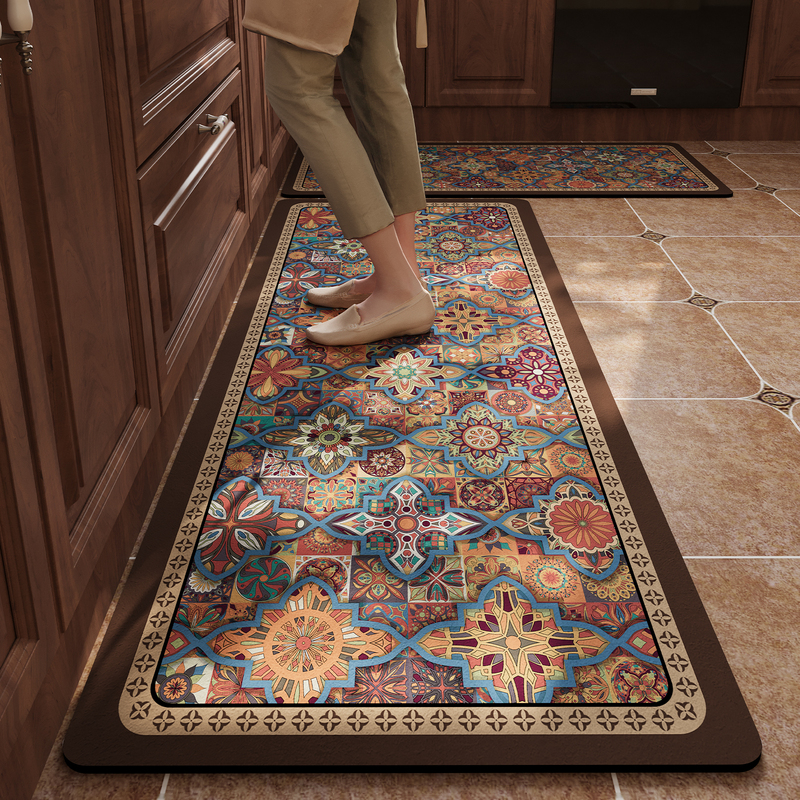 American-Style Retro Diatomaceous Earth Floor Mats for the Kitchen, Stain-Resistant and Easy to Maintain, Two-Piece Set of Household Water-Absorbing, Oil-Absorbing, Non-Slip Mats