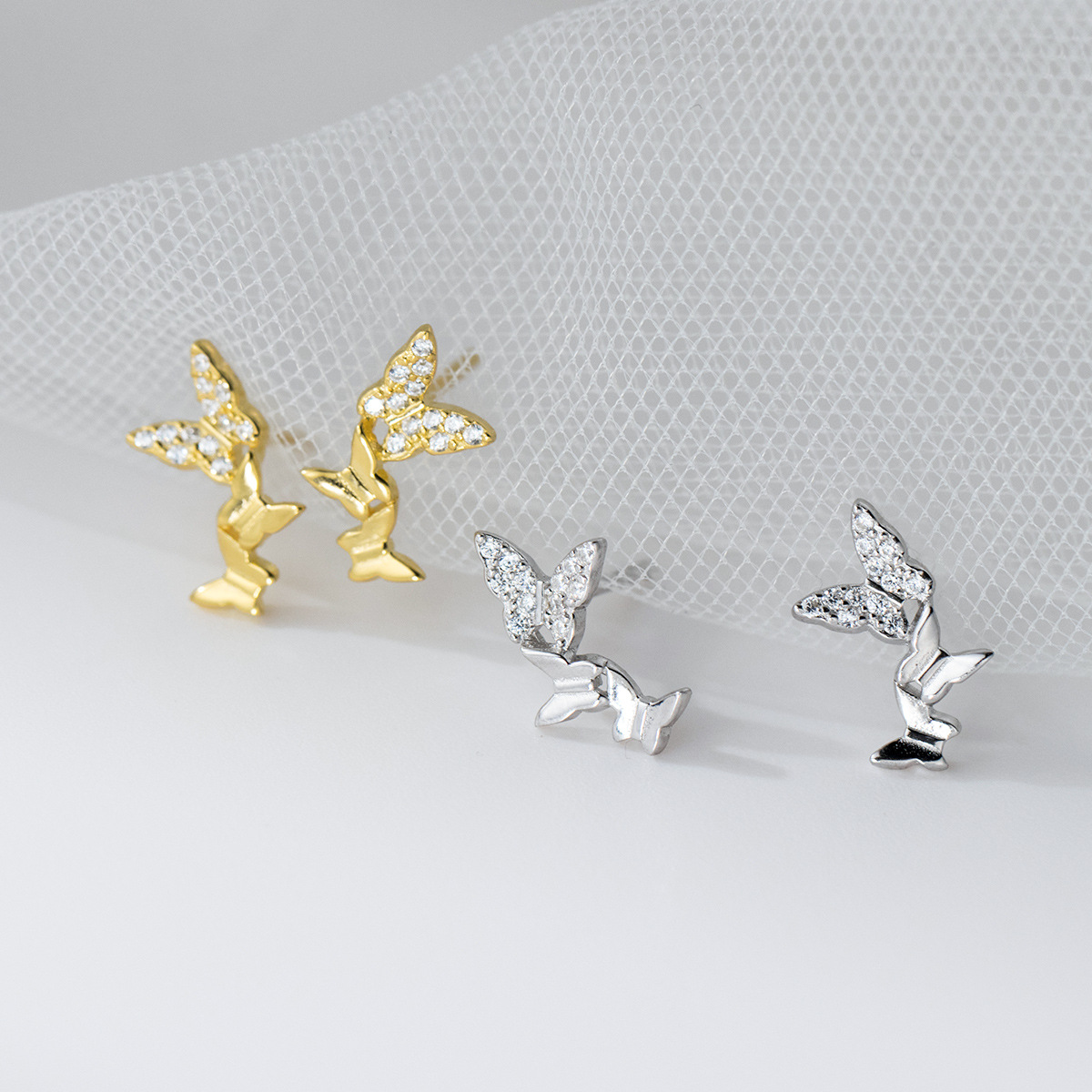 1 Pair 925 Sterling Silver Butterfly Ear Studs display picture 4