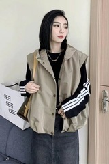 2025连帽马甲背心马夹春秋新款坎肩无袖休闲设计宽松气质上衣外穿