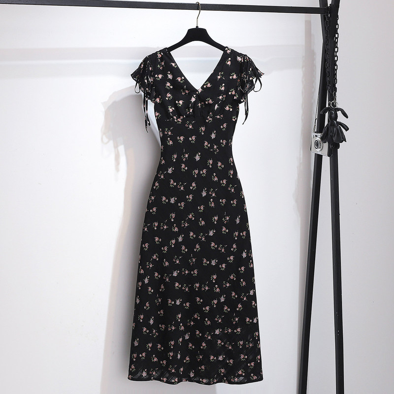 Hepburn-Style Black V-Neck Chiffon Floral Dress for Women 2026 Summer New Style Waist-Cinching Ankle-Length Super Long Skirt Hepburn-Style Black V-Neck Chiffon Floral Dress for Women 2026 Summer New Style Waist-Cinching Ankle-Length Super Long Skirt