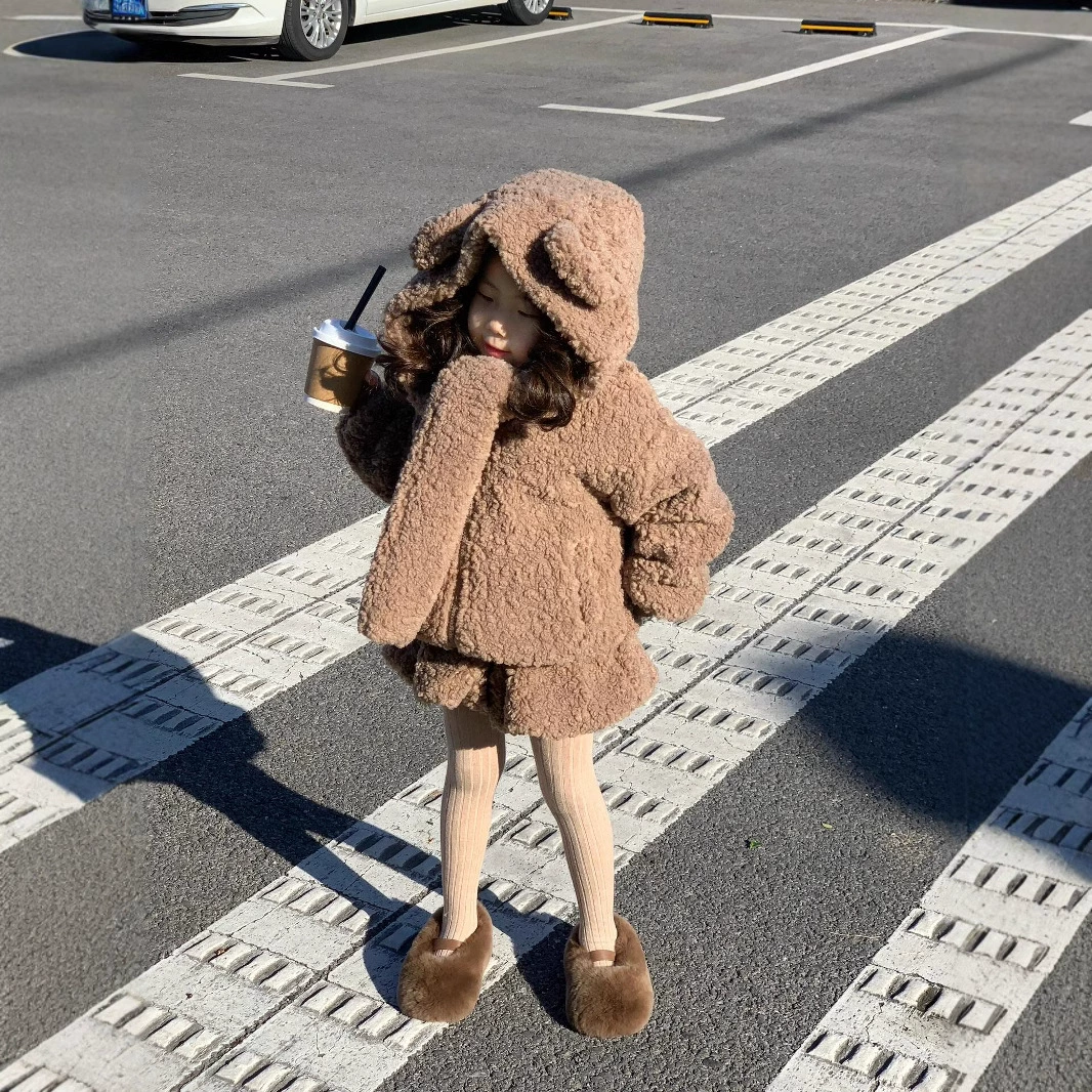 Winter cartoon jacket, scarf, set, with little bears