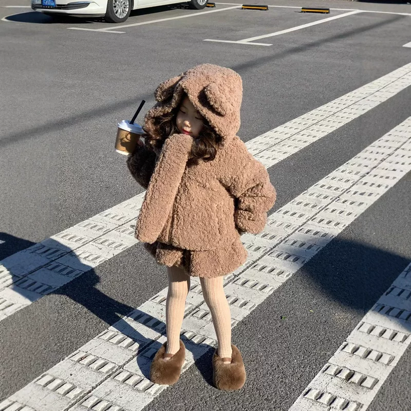 Winter cartoon jacket, scarf, set, with little bears