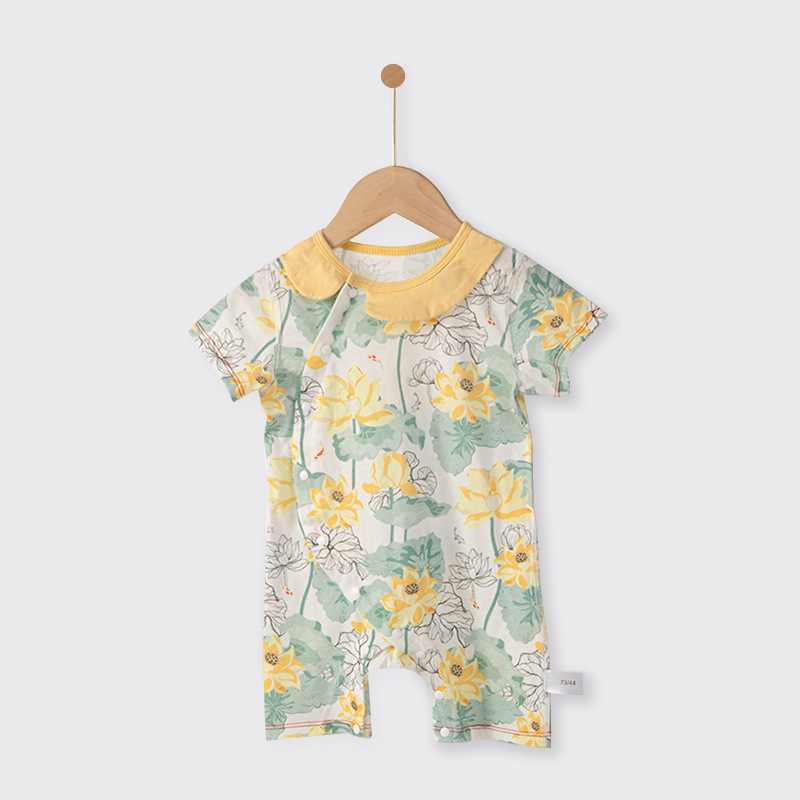 China estilo Han traje recién nacido bata de verano delgado conjunto de cuello de flor abierto de manga corta de algodón ropa de escalada