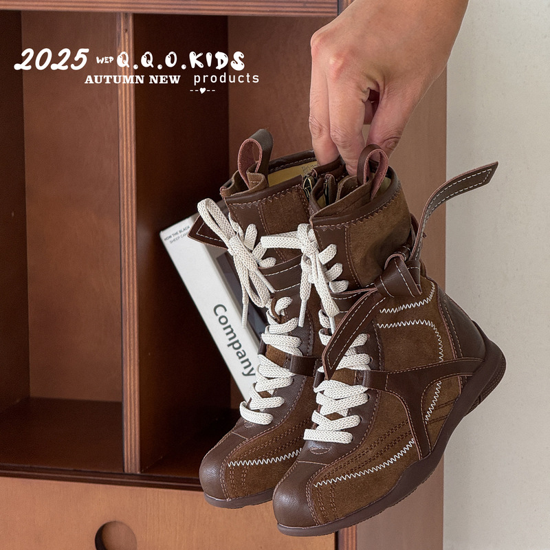 QQO童鞋 2025年秋季新款儿童复古小众西部牛仔中筒靴女童时装靴子|undefined